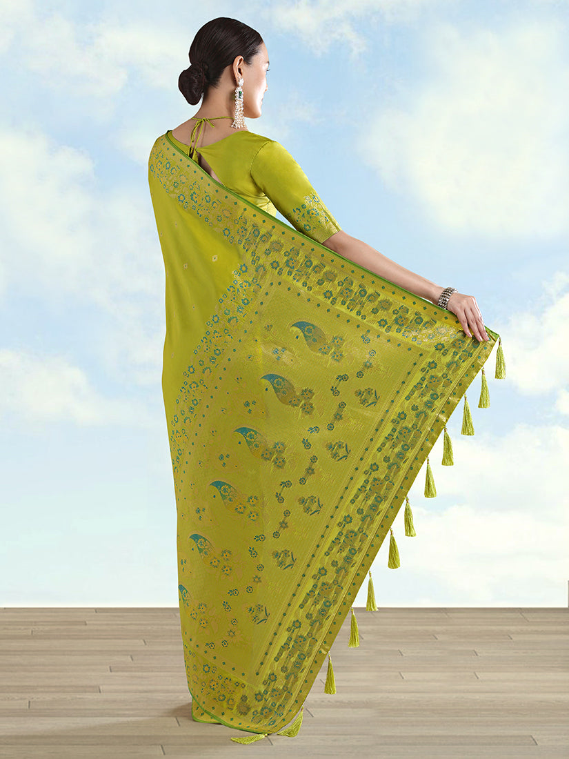 Monjolika Fashion Pear Banarasi Satin Silk Saree With Zari Border And Butti Work - Distacart