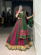 Lorenvalley Pure Rayon Embossed Design Lace With Gotta Patti And Peper Mirror Work Lace Touch Up Lehenga Choli with Dupatta