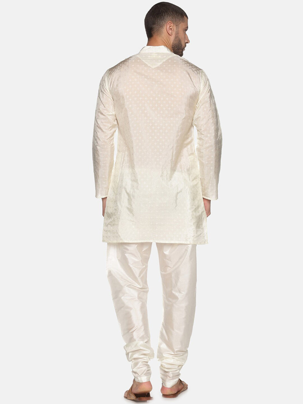 Sethukrishna Men Cream-Coloured Woven Design Kurta with Churidar - Distacart