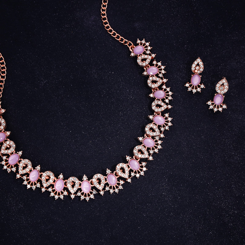 Tehzeeb Creations Lavender Colour Ad Studded Necklace Jewellery Set With Matching Earrings For Women And Girls