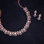 Tehzeeb Creations Lavender Colour Ad Studded Necklace Jewellery Set With Matching Earrings For Women And Girls