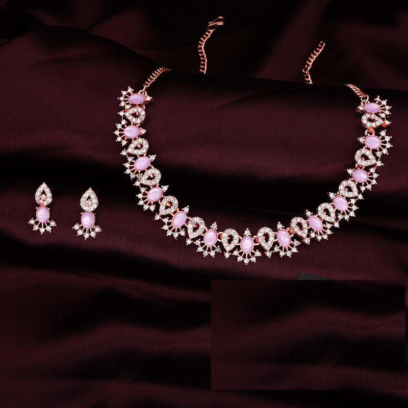Tehzeeb Creations Lavender Colour Ad Studded Necklace Jewellery Set With Matching Earrings For Women And Girls
