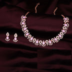 Tehzeeb Creations Lavender Colour Ad Studded Necklace Jewellery Set With Matching Earrings For Women And Girls
