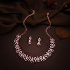Tehzeeb Creations Lavender Colour Ad Studded Necklace Jewellery Set With Matching Earrings For Women And Girls