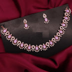 Tehzeeb Creations Lavender Colour Ad Studded Necklace Jewellery Set With Matching Earrings For Women And Girls