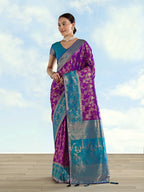Monjolika Fashion Purple Banarasi Silk Saree With Zari Woven Design - Distacart