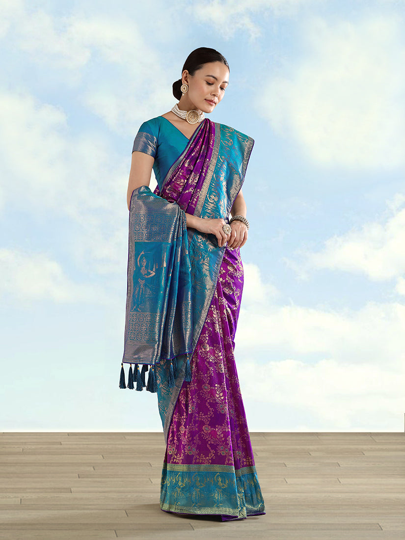 Monjolika Fashion Purple Banarasi Silk Saree With Zari Woven Design - Distacart