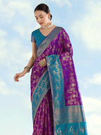 Monjolika Fashion Purple Banarasi Silk Saree With Zari Woven Design - Distacart