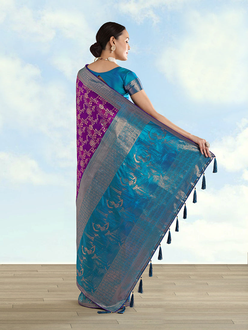 Monjolika Fashion Purple Banarasi Silk Saree With Zari Woven Design - Distacart