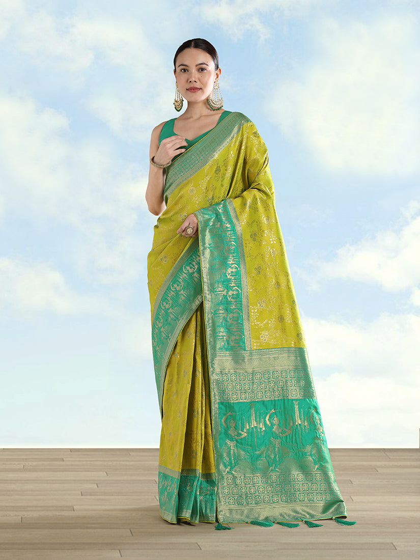 Monjolika Fashion Pear Banarasi Silk Saree With Zari Woven Design - Distacart
