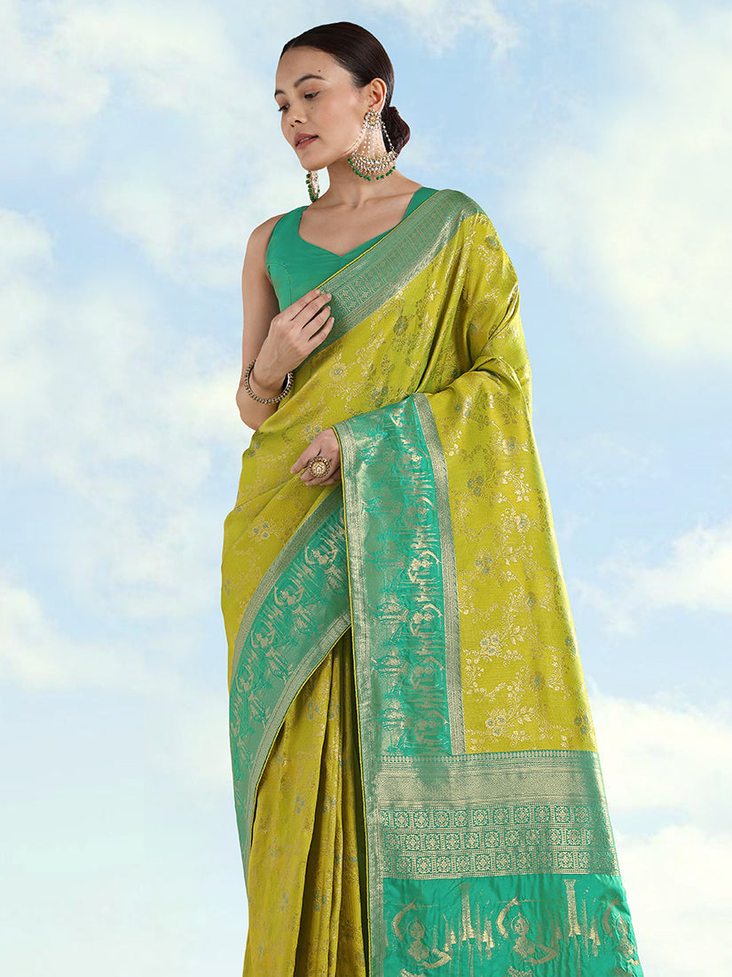 Monjolika Fashion Pear Banarasi Silk Saree With Zari Woven Design - Distacart