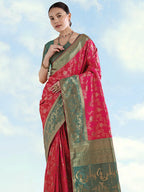 Monjolika Fashion Rani Pink Banarasi Silk Saree With Zari Woven Design - Distacart