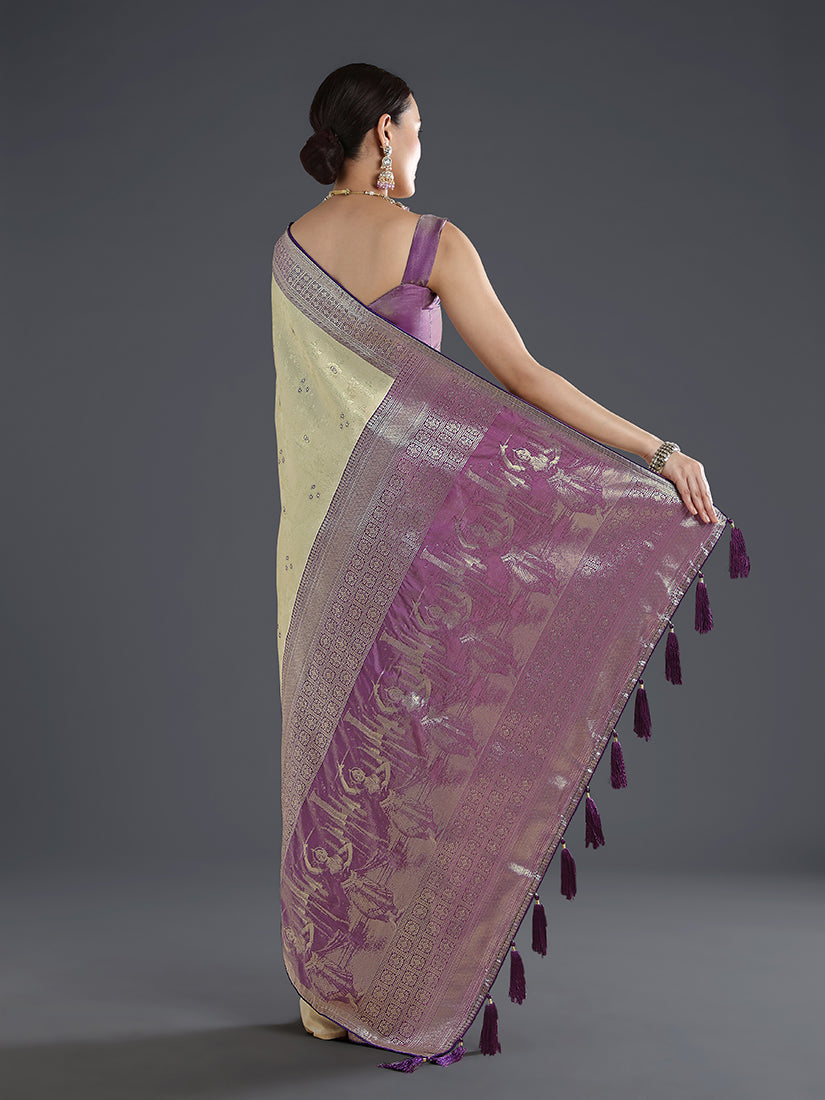 Monjolika Fashion Cream Banarasi Silk Saree With Zari Woven Design - Distacart