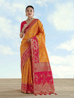 Monjolika Fashion Orange Banarasi Silk Saree With Zari Woven Design - Distacart