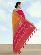 Monjolika Fashion Orange Banarasi Silk Saree With Zari Woven Design - Distacart