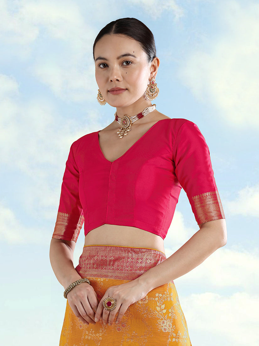 Monjolika Fashion Orange Banarasi Silk Saree With Zari Woven Design - Distacart