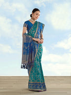 Monjolika Fashion Turquoise Banarasi Silk Saree With Zari Woven Design - Distacart