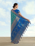 Monjolika Fashion Turquoise Banarasi Silk Saree With Zari Woven Design - Distacart