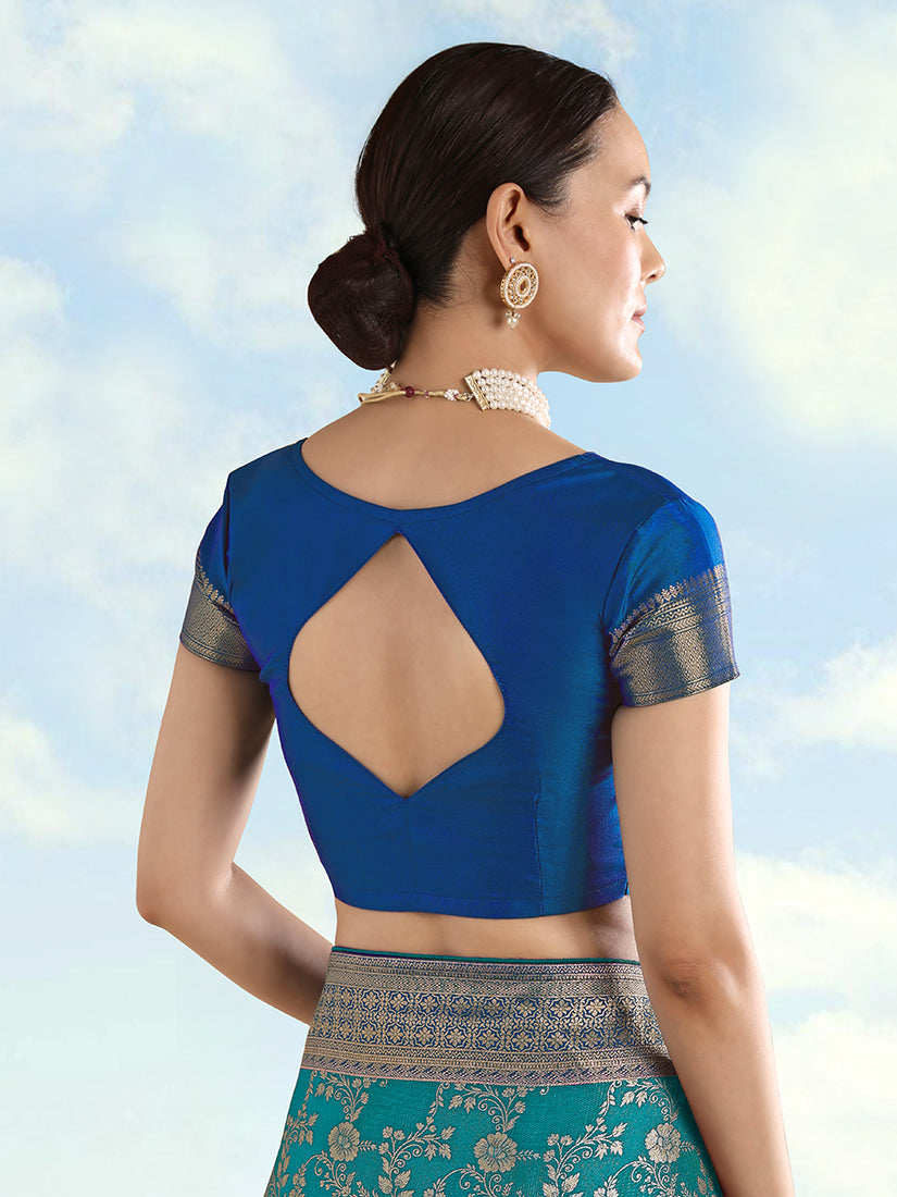 Monjolika Fashion Turquoise Banarasi Silk Saree With Zari Woven Design - Distacart