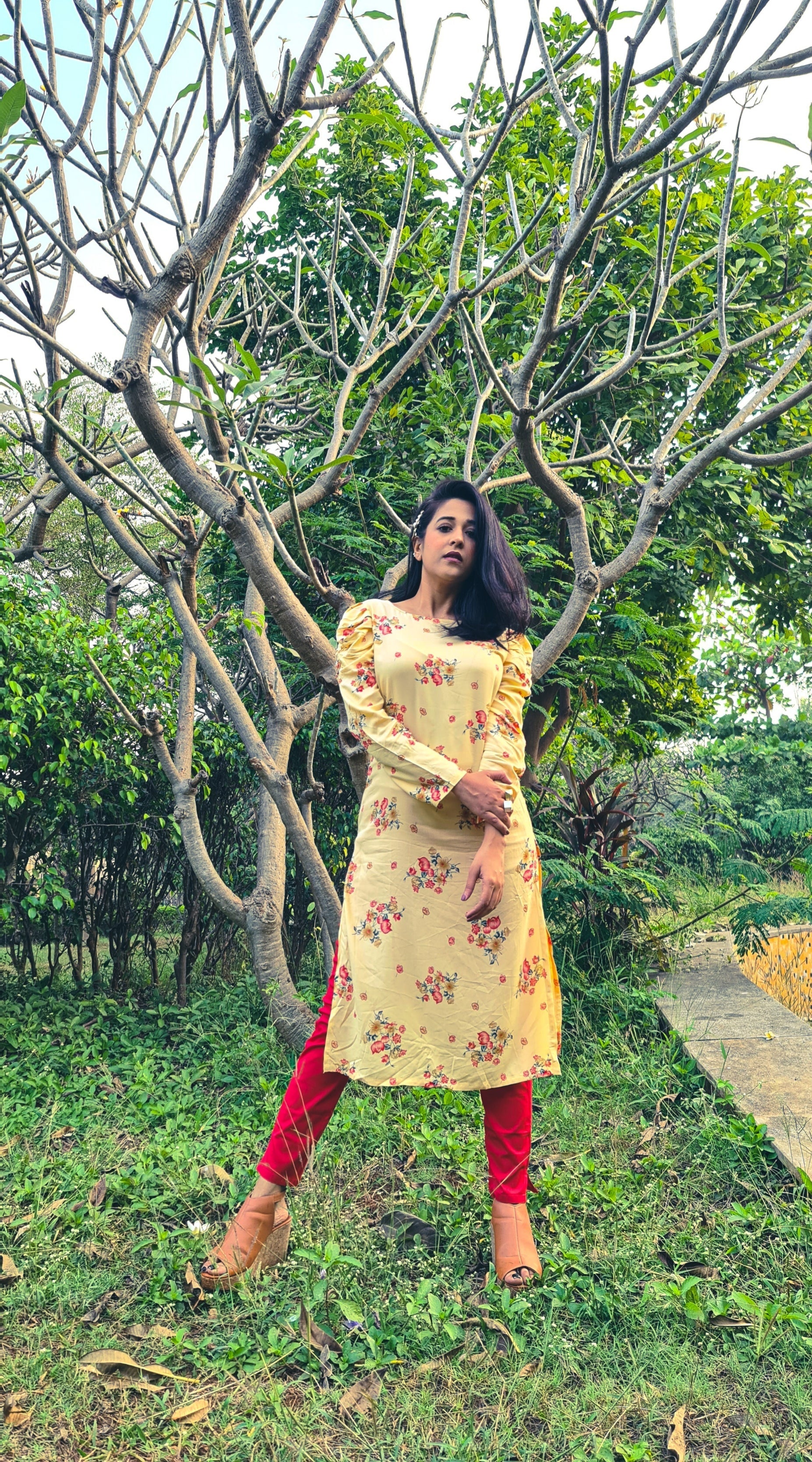 Jompers Women Yellow & Red Floral Printed Kurta - Distacart