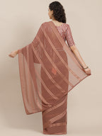 Saree Mall Brown Striped Mirror Work Saree - Distacart