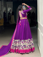 Lorenvalley Fashion Purple Pure Rayon Printed And Original Mirror Hand Work With Lace Touch Up Lehenga Choli with Dupatta