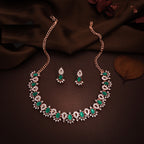 Tehzeeb Creations Green Colour Ad Studded Necklace Jewellery Set With Matching Earrings For Women And Girls