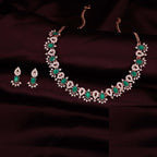 Tehzeeb Creations Green Colour Ad Studded Necklace Jewellery Set With Matching Earrings For Women And Girls