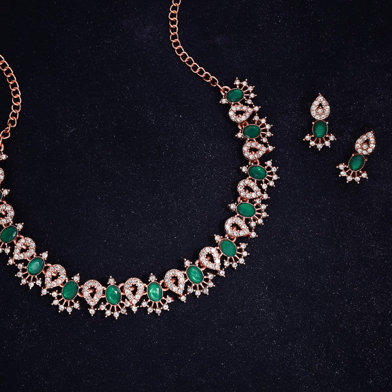 Tehzeeb Creations Green Colour Ad Studded Necklace Jewellery Set With Matching Earrings For Women And Girls