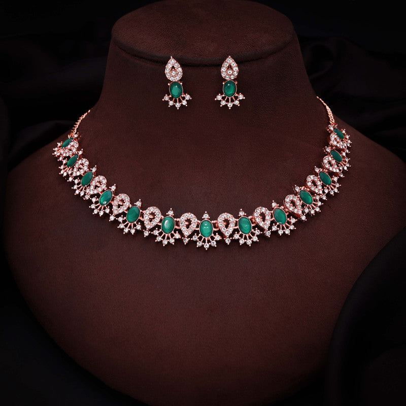 Tehzeeb Creations Green Colour Ad Studded Necklace Jewellery Set With Matching Earrings For Women And Girls