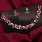Tehzeeb Creations Pink Colour Ad Studded Necklace Jewellery Set With Matching Earrings For Women And Girls