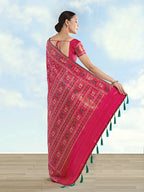Monjolika Fashion Rani Pink Satin Silk Saree With Patola Work And Elephant Motifs - Distacart