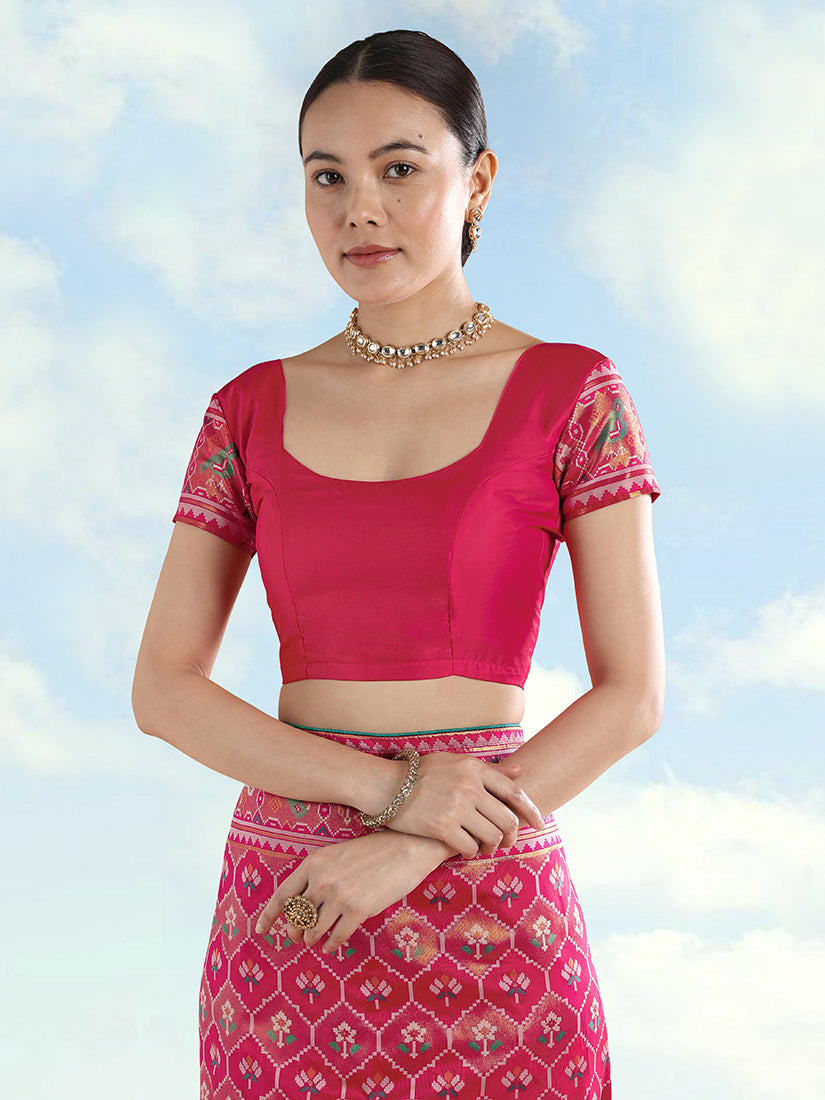 Monjolika Fashion Rani Pink Satin Silk Saree With Patola Work And Elephant Motifs - Distacart