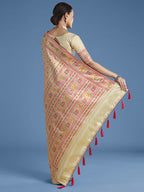 Monjolika Fashion Cream Satin Silk Saree With Patola Work And Elephant Motifs - Distacart