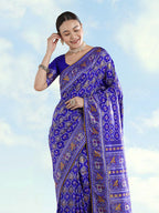 Monjolika Fashion Navy Blue Satin Silk Saree With Patola Work And Elephant Motifs - Distacart