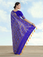 Monjolika Fashion Navy Blue Satin Silk Saree With Patola Work And Elephant Motifs - Distacart