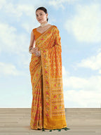 Monjolika Fashion Mustard Satin Silk Saree With Patola Work And Elephant Motifs - Distacart