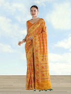Monjolika Fashion Mustard Satin Silk Saree With Patola Work And Elephant Motifs - Distacart