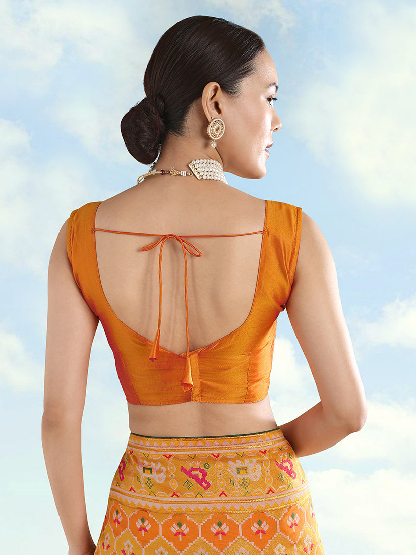 Monjolika Fashion Mustard Satin Silk Saree With Patola Work And Elephant Motifs - Distacart