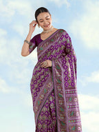 Monjolika Fashion Purple Satin Silk Saree With Patola Work And Elephant Motifs - Distacart