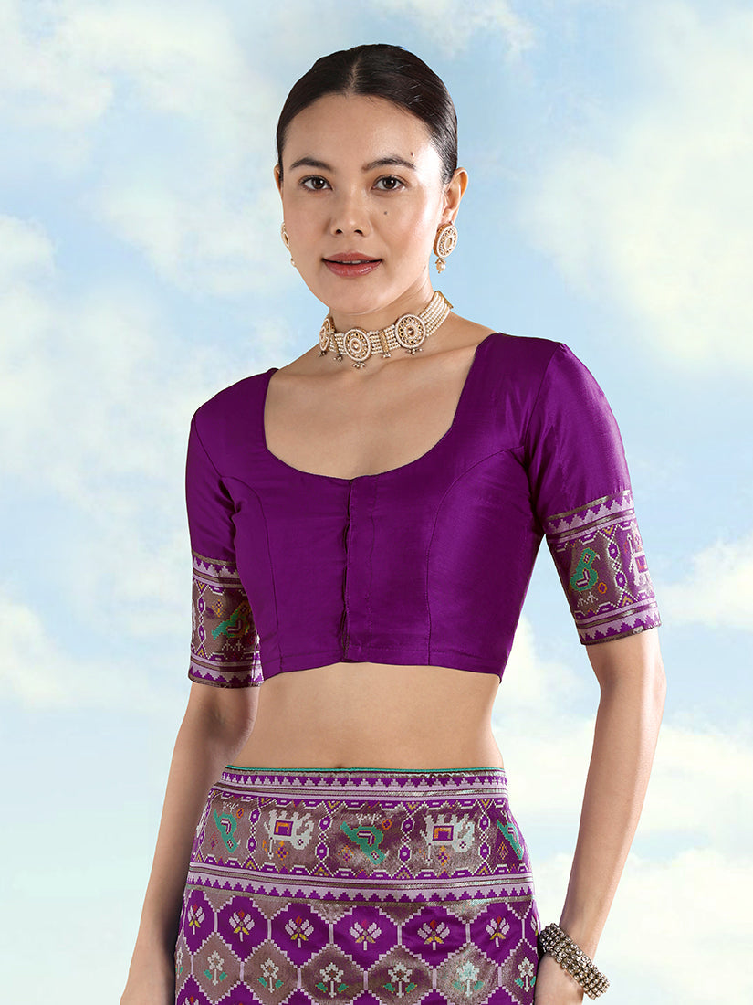 Monjolika Fashion Purple Satin Silk Saree With Patola Work And Elephant Motifs - Distacart