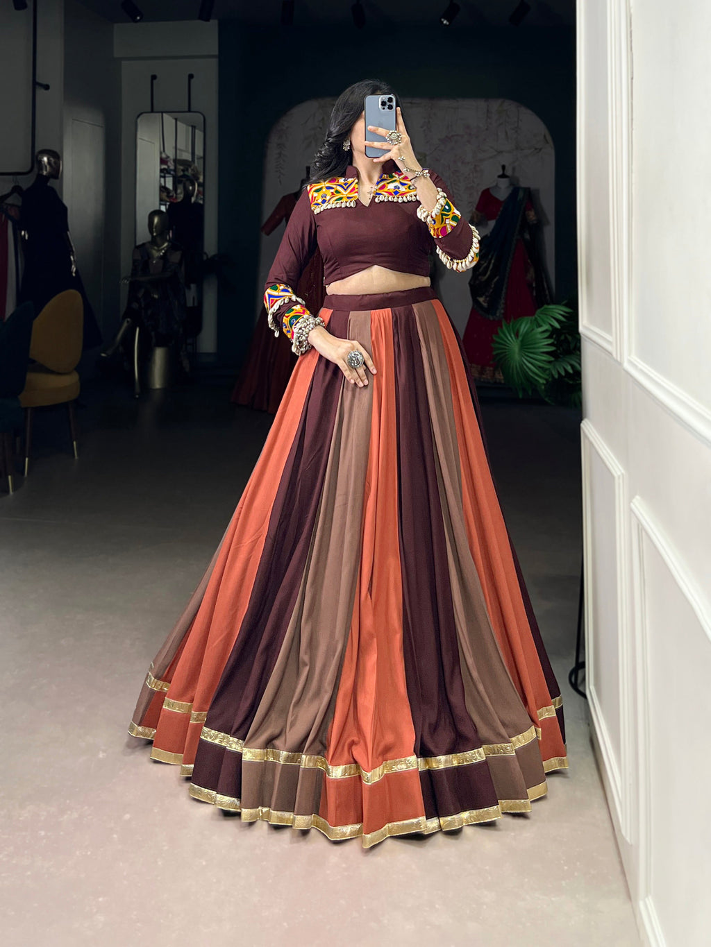 Lorenvalley Fashion Multicolor Pure Rayon Embossed Design Lace Touch Up Lehenga Choli