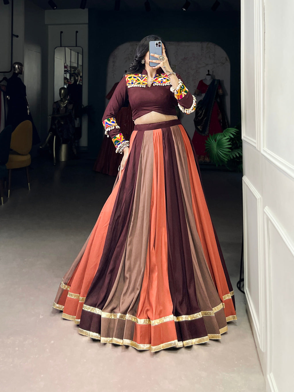 Lorenvalley Fashion Multicolor Pure Rayon Embossed Design Lace Touch Up Lehenga Choli