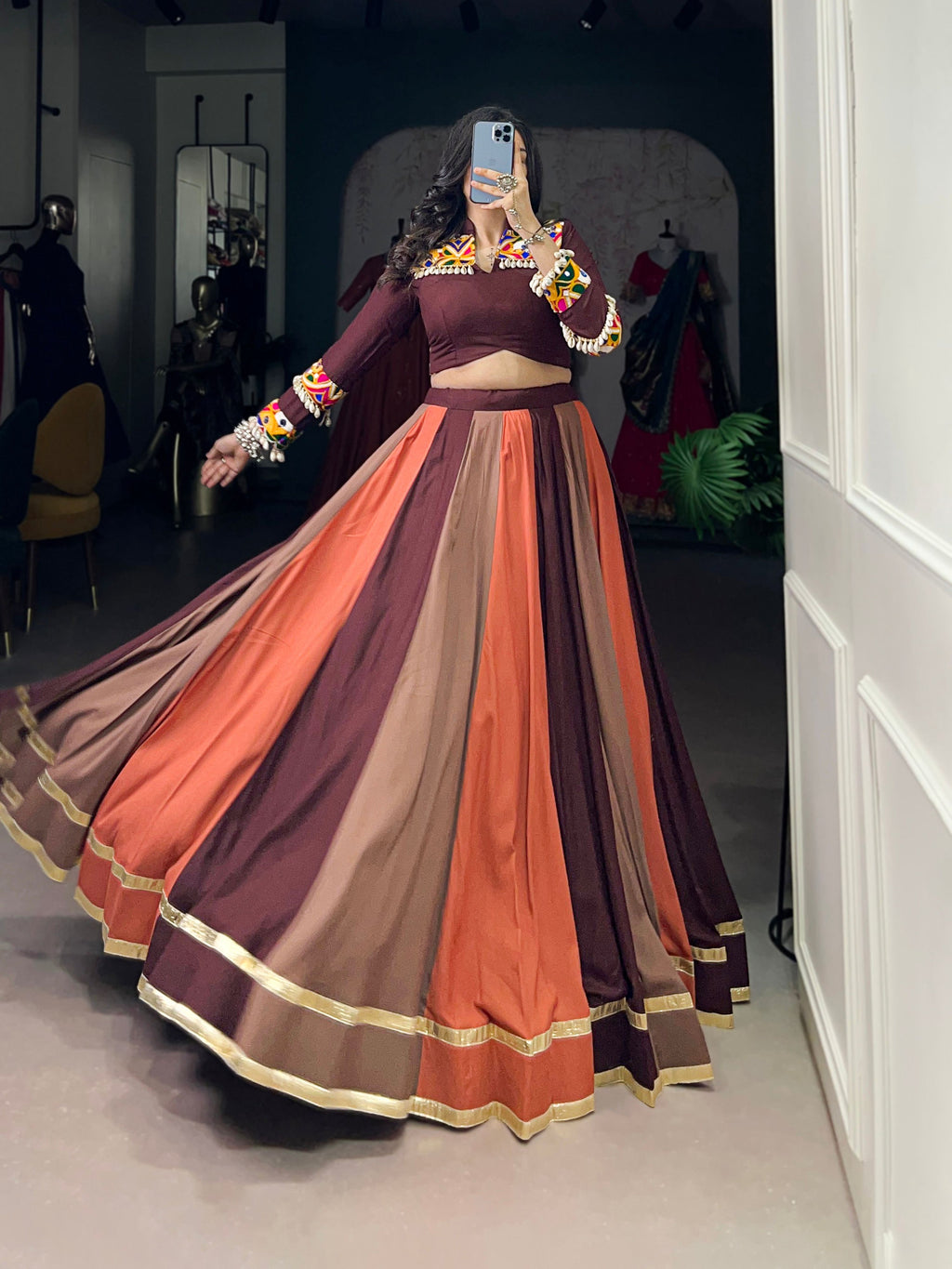 Lorenvalley Fashion Multicolor Pure Rayon Embossed Design Lace Touch Up Lehenga Choli