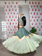 Lorenvalley Seagreen Pure Chanderi Embossed Design And Gotta Patti Lace Touch Up Lehenga Choli with Dupatta