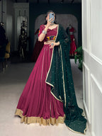 Lorenvalley Ranipink Pure Rayon Embossed Design With Gotta Patti Lace Touch Up Lehenga Choli with Dupatta