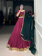 Lorenvalley Ranipink Pure Rayon Embossed Design With Gotta Patti Lace Touch Up Lehenga Choli with Dupatta
