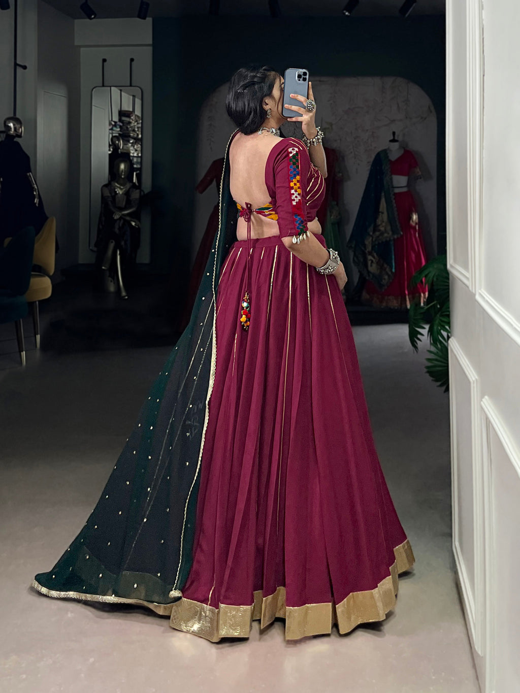 Lorenvalley Ranipink Pure Rayon Embossed Design With Gotta Patti Lace Touch Up Lehenga Choli with Dupatta