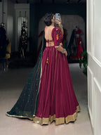 Lorenvalley Ranipink Pure Rayon Embossed Design With Gotta Patti Lace Touch Up Lehenga Choli with Dupatta