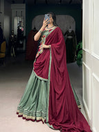 Lorenvalley Seagreen Silk Crepe Sequins And Thread Embroidery Gotta Patti Lace Touch Up Lehenga Choli with Dupatta